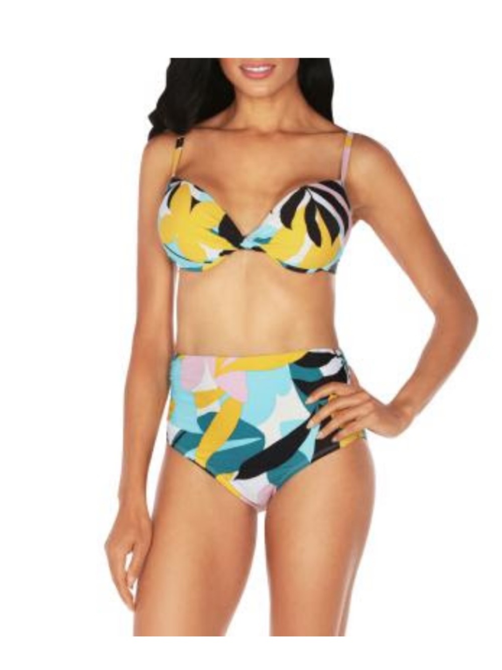 Tahari | Poptomistic Yellow Blue Black High-Waist Floral Bikini (S)